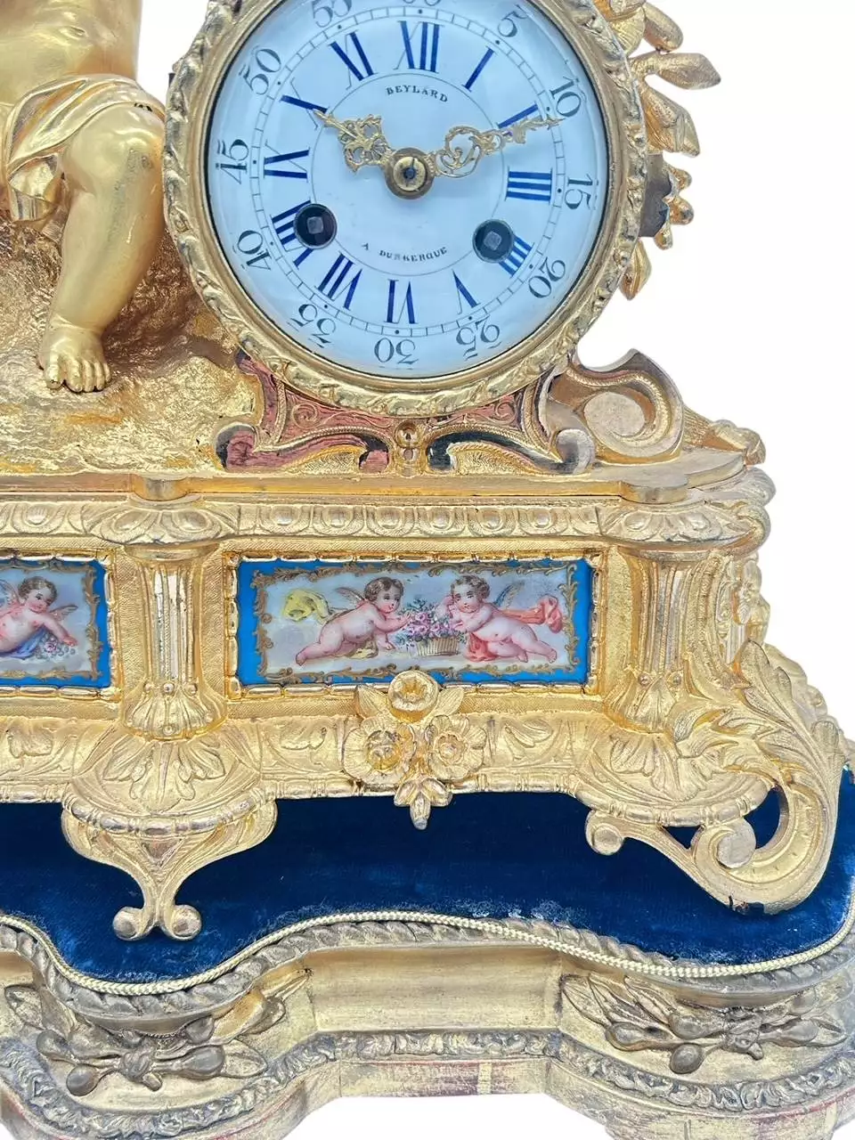 Fine Green Antique Hand painted Chinoiserie mantel Clock C1900, view 14