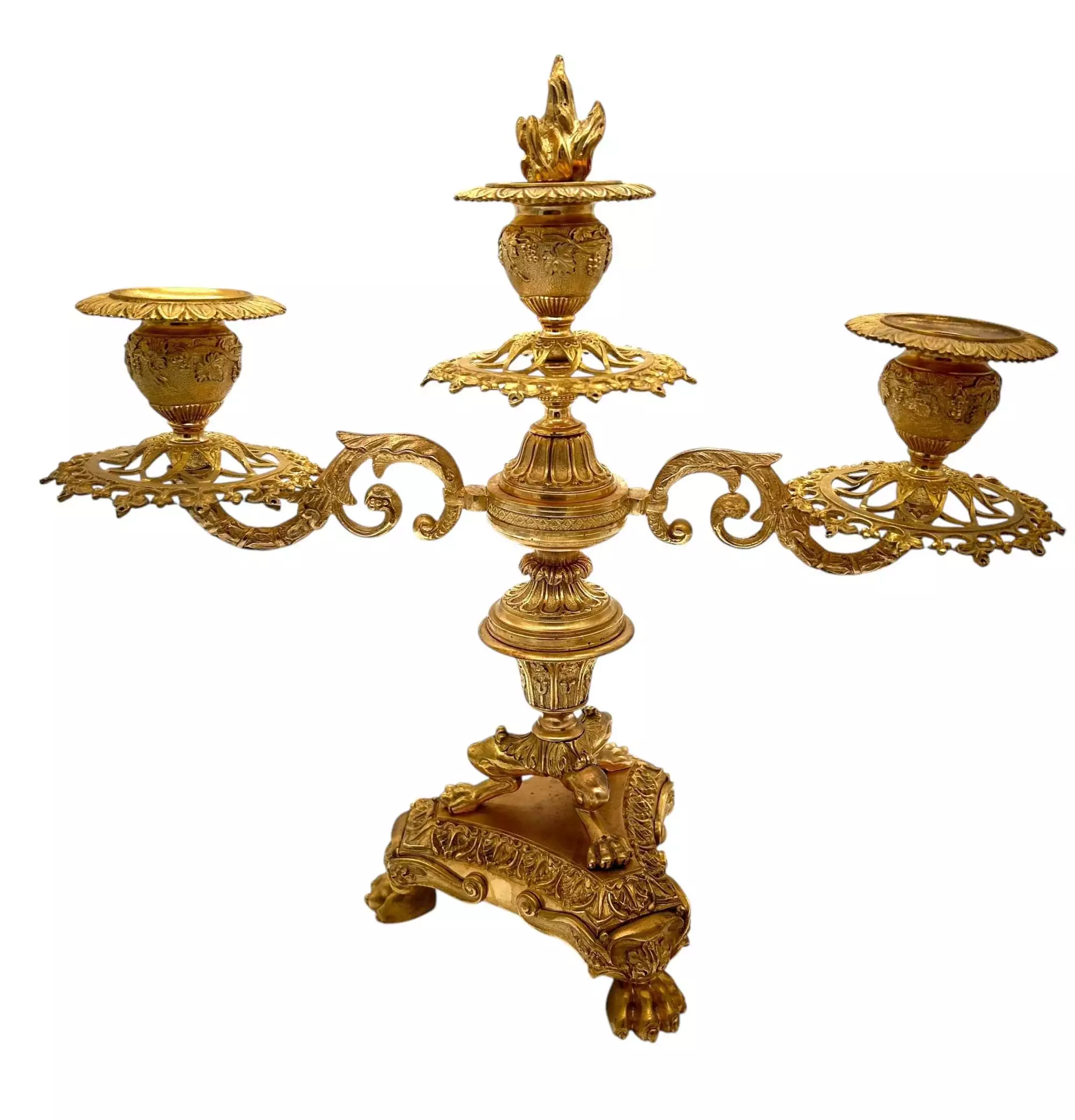 Stunning Antique French Ormolu Bronze 3 Branch Candlelabra Pair, view 2