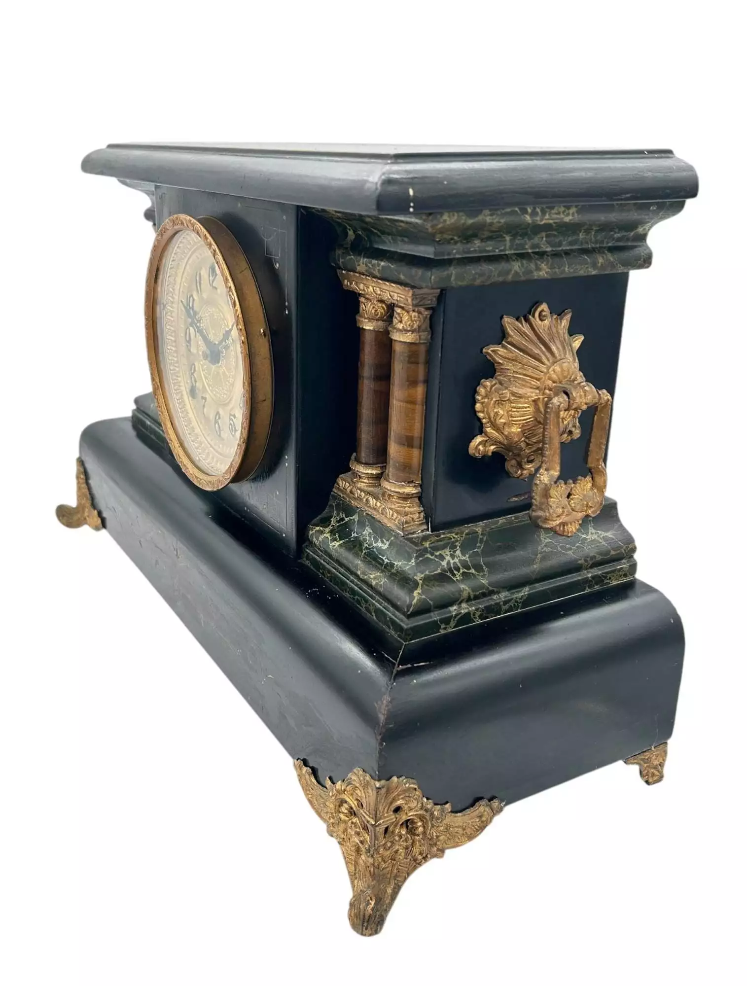 Stunning Antique American Slate Architectural Mantle Clock, ca1895, view 3
