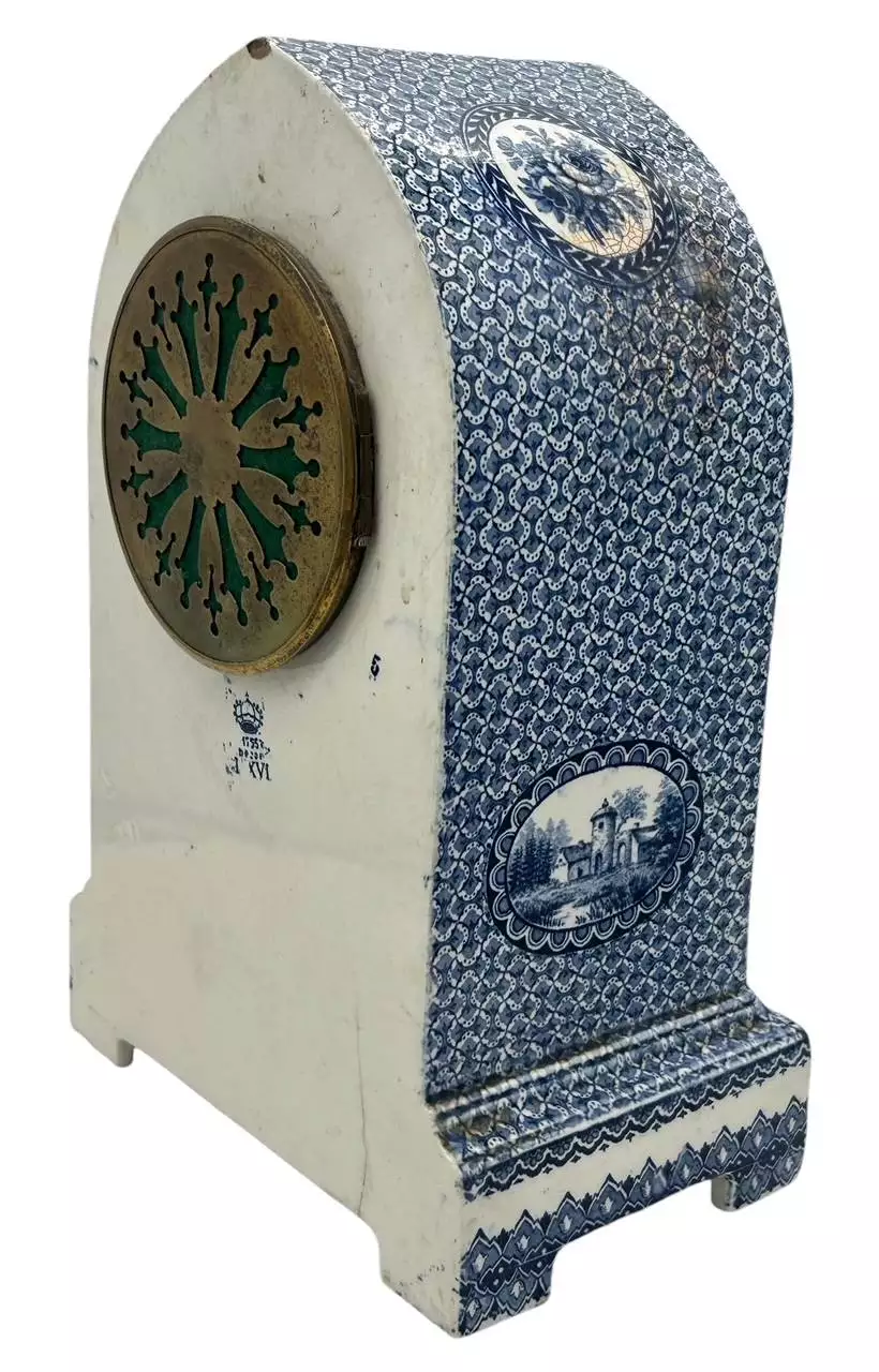 Gorgeous Delftware Studio Pottery Mantel Clock - 8 Day bell striking Pottery Mantel Clock, view 6