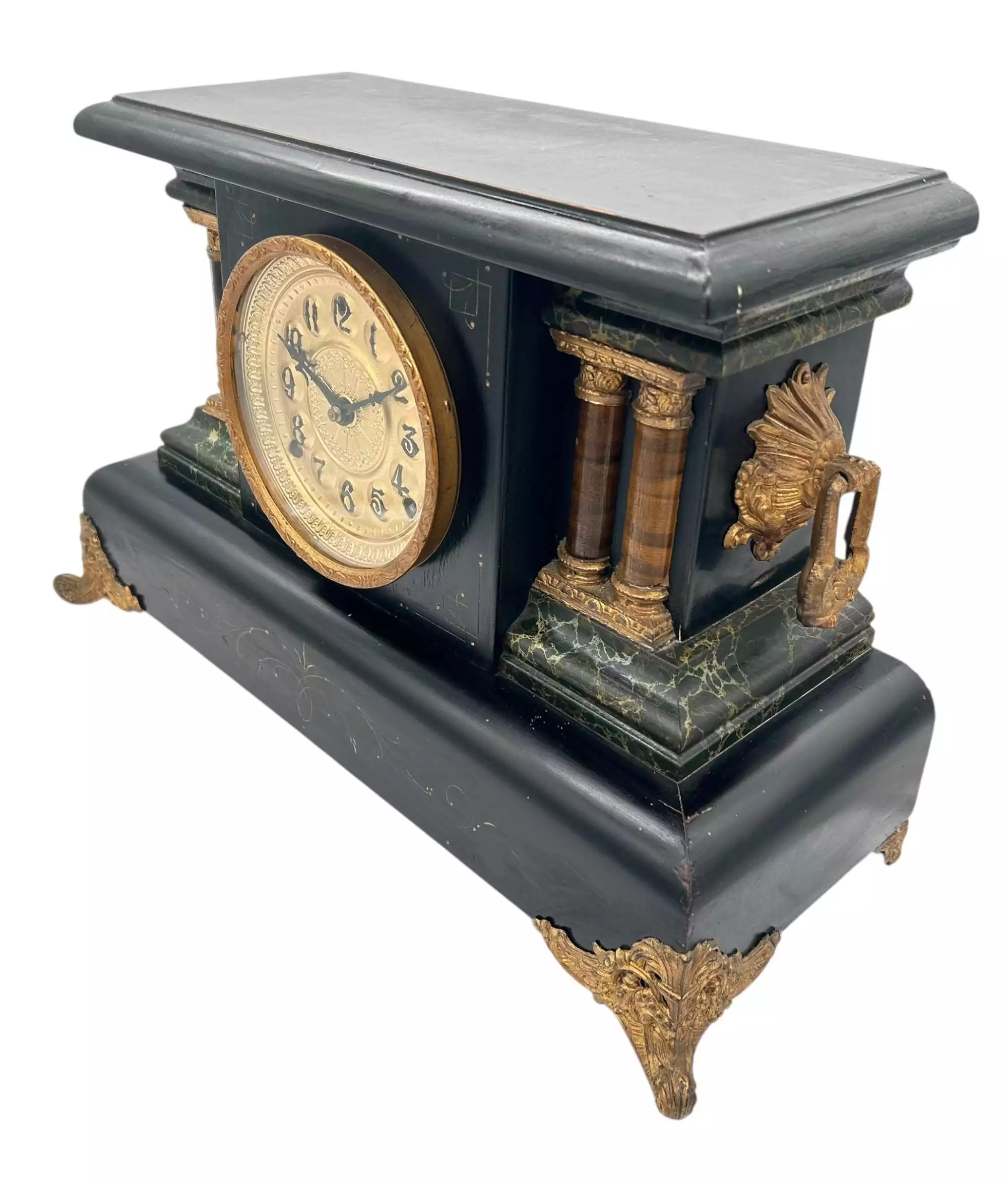 Stunning Antique American Slate Architectural Mantle Clock, ca1895, view 2