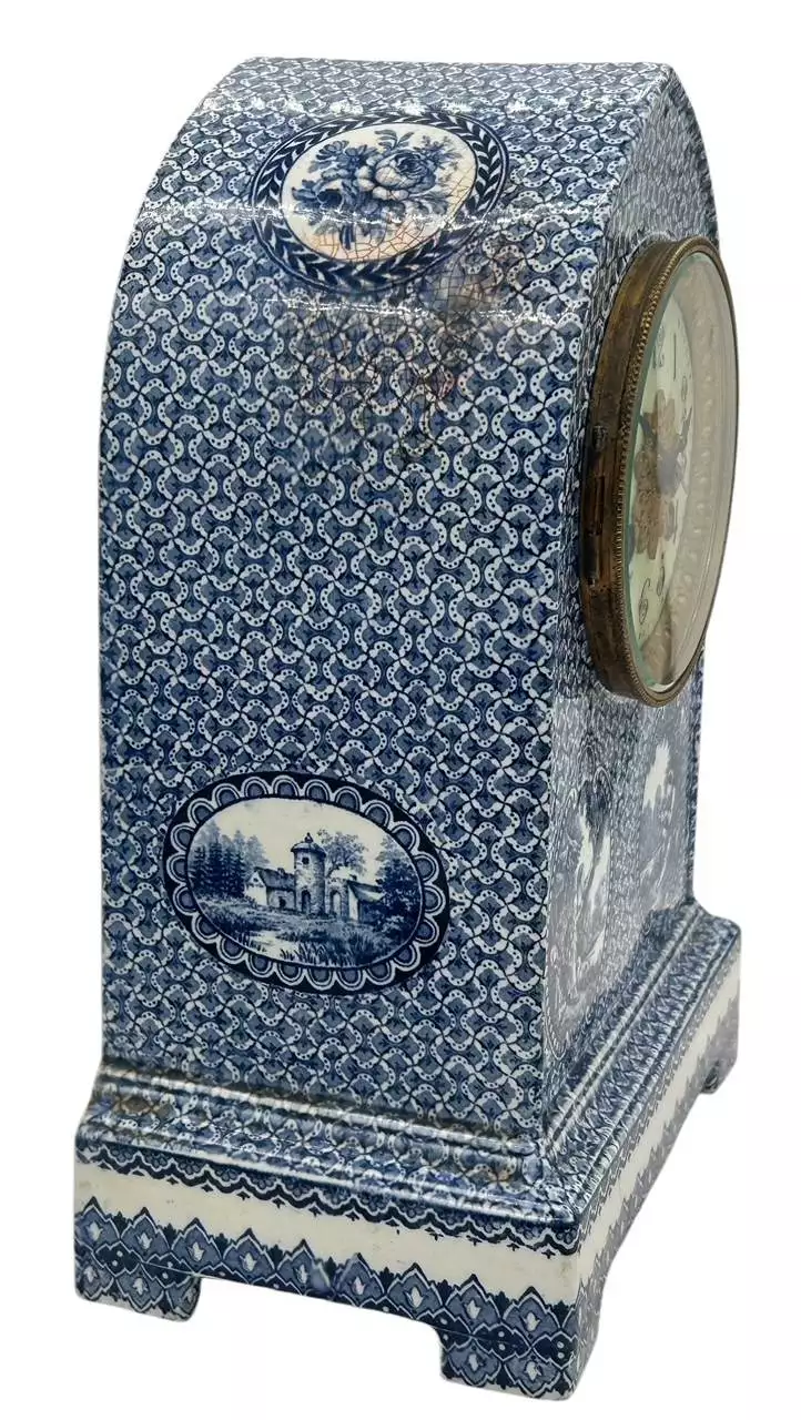 Gorgeous Delftware Studio Pottery Mantel Clock - 8 Day bell striking Pottery Mantel Clock, view 5