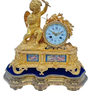 Fine Green Antique Hand painted Chinoiserie mantel Clock C1900
