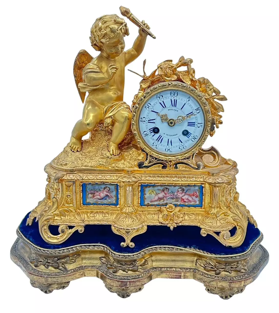 Fine Green Antique Hand painted Chinoiserie mantel Clock C1900