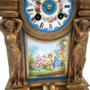 Stunning French Victorian Sevres ormolu 8 day mantel Clock, CA 1860, view 2
