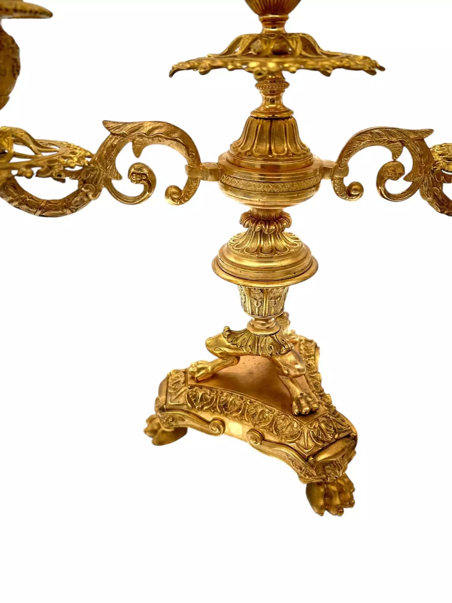 Stunning Antique French Ormolu Bronze 3 Branch Candlelabra Pair, view 4