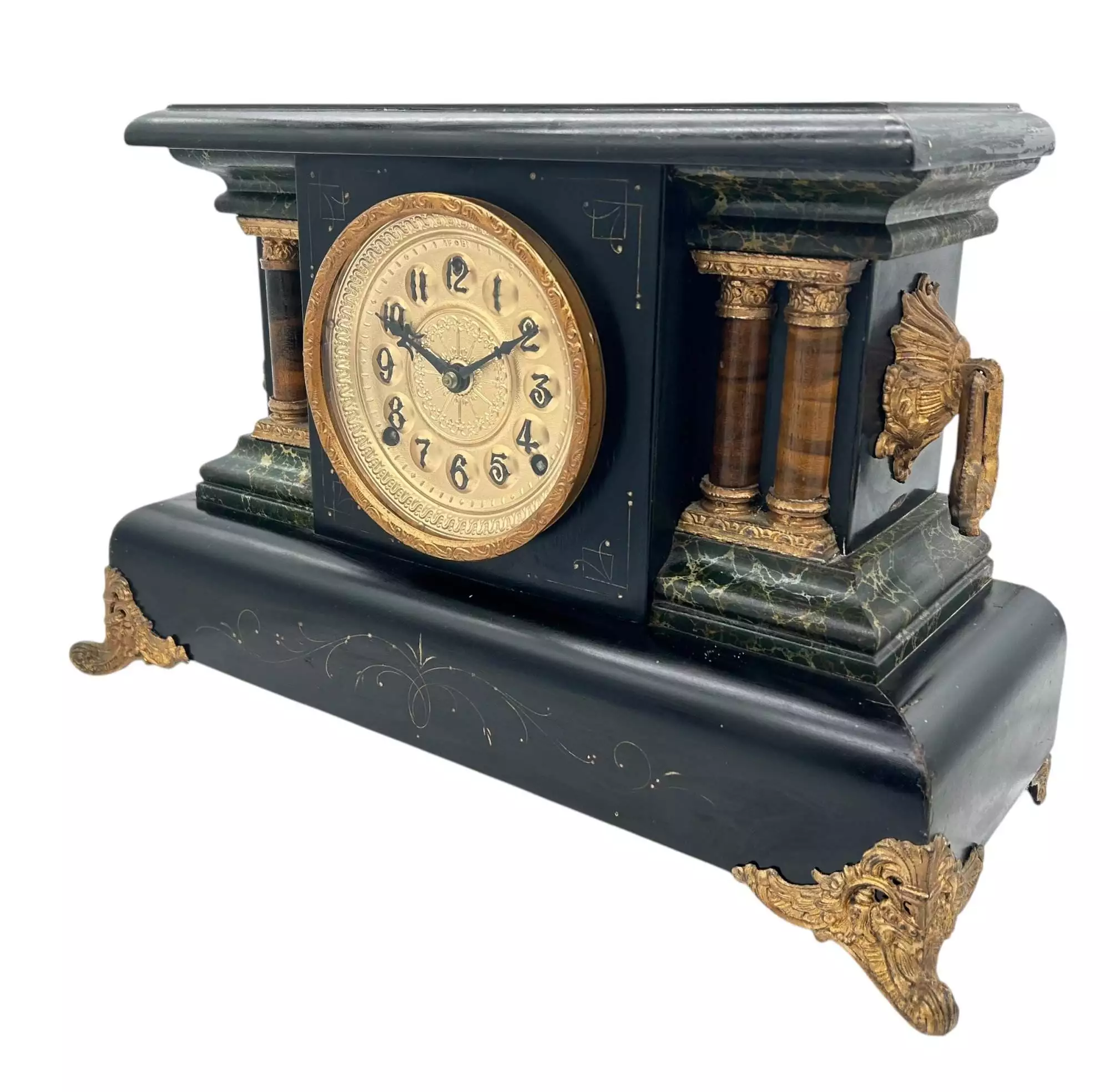 Stunning Antique American Slate Architectural Mantle Clock, ca1895, view 7