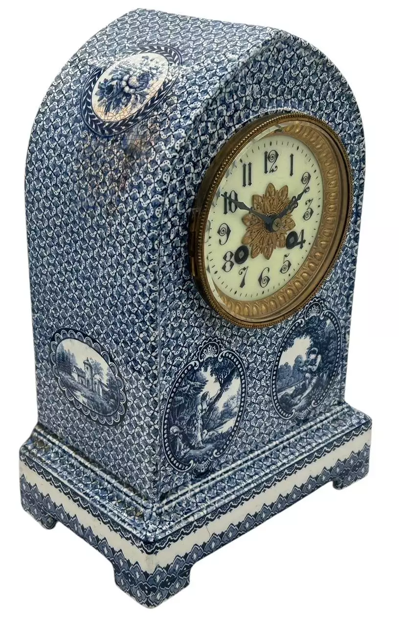 Gorgeous Delftware Studio Pottery Mantel Clock - 8 Day bell striking Pottery Mantel Clock, view 4
