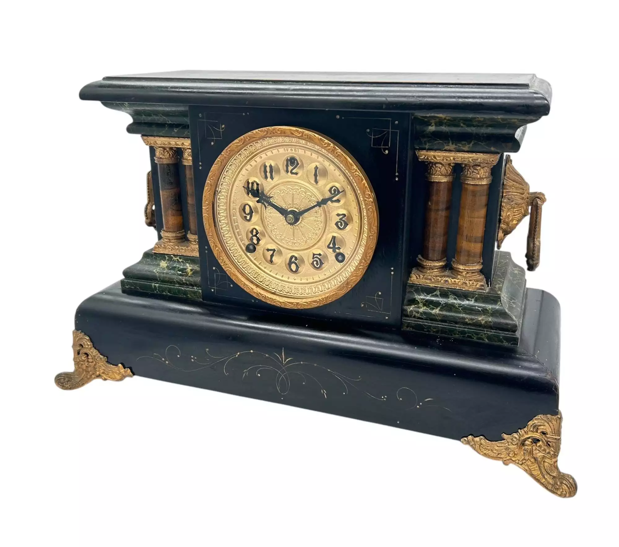 Stunning Antique American Slate Architectural Mantle Clock, ca1895, view 6