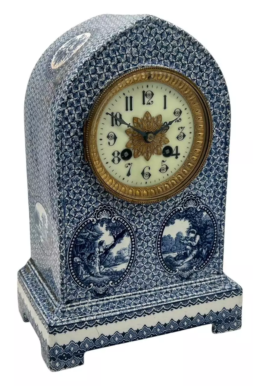 Gorgeous Delftware Studio Pottery Mantel Clock - 8 Day bell striking Pottery Mantel Clock, view 3