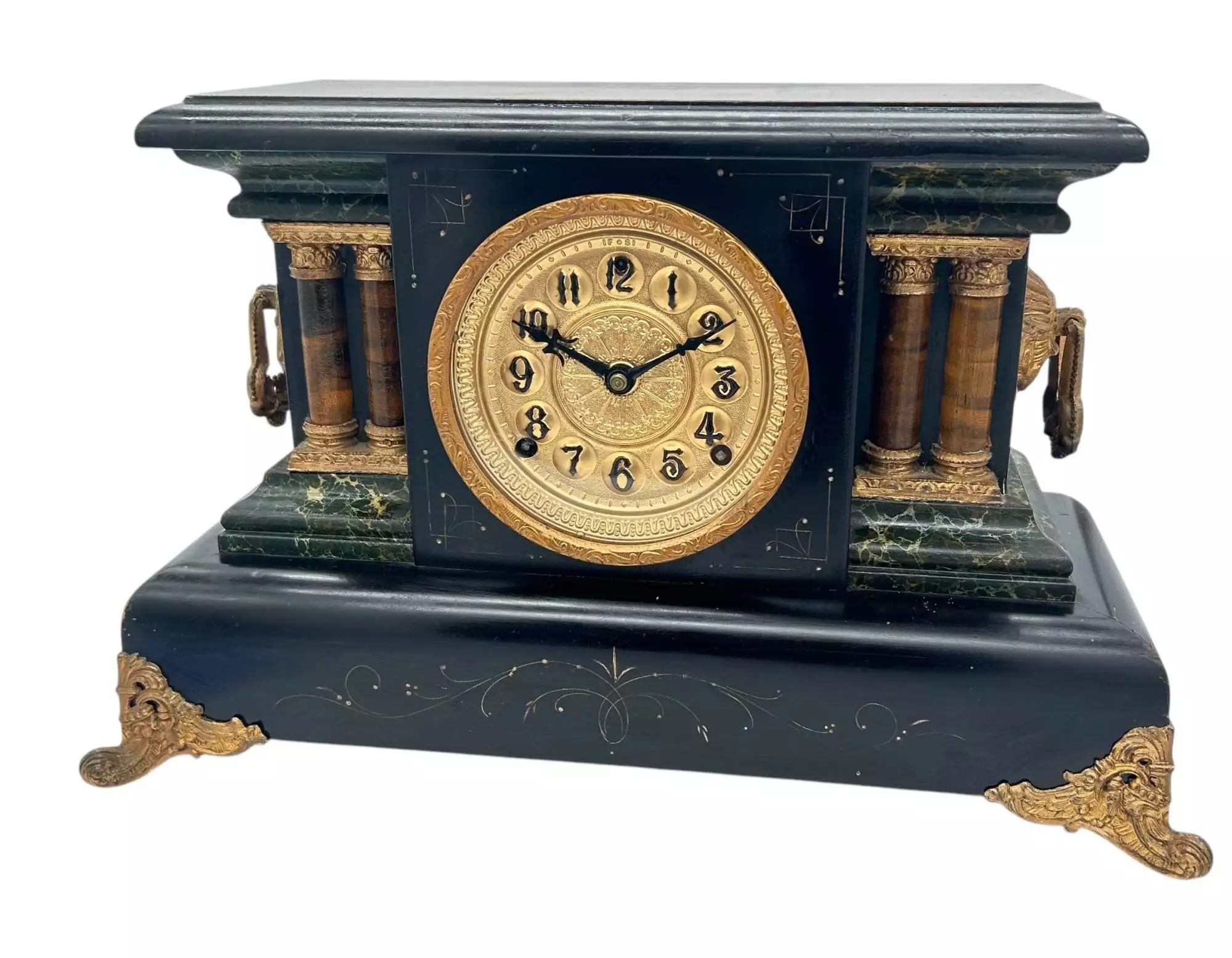 Stunning Antique American Slate Architectural Mantle Clock, ca1895