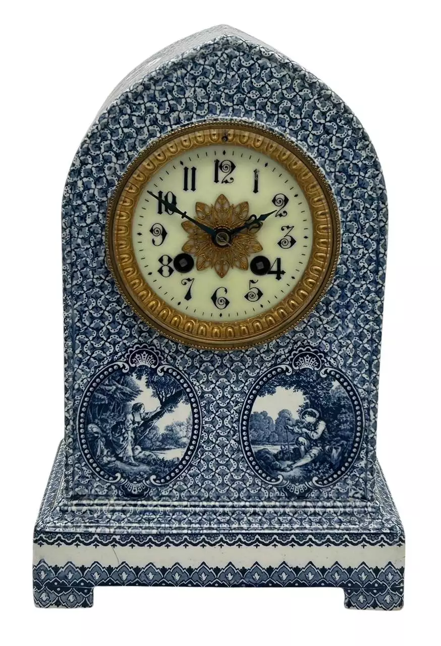 Gorgeous Delftware Studio Pottery Mantel Clock - 8 Day bell striking Pottery Mantel Clock