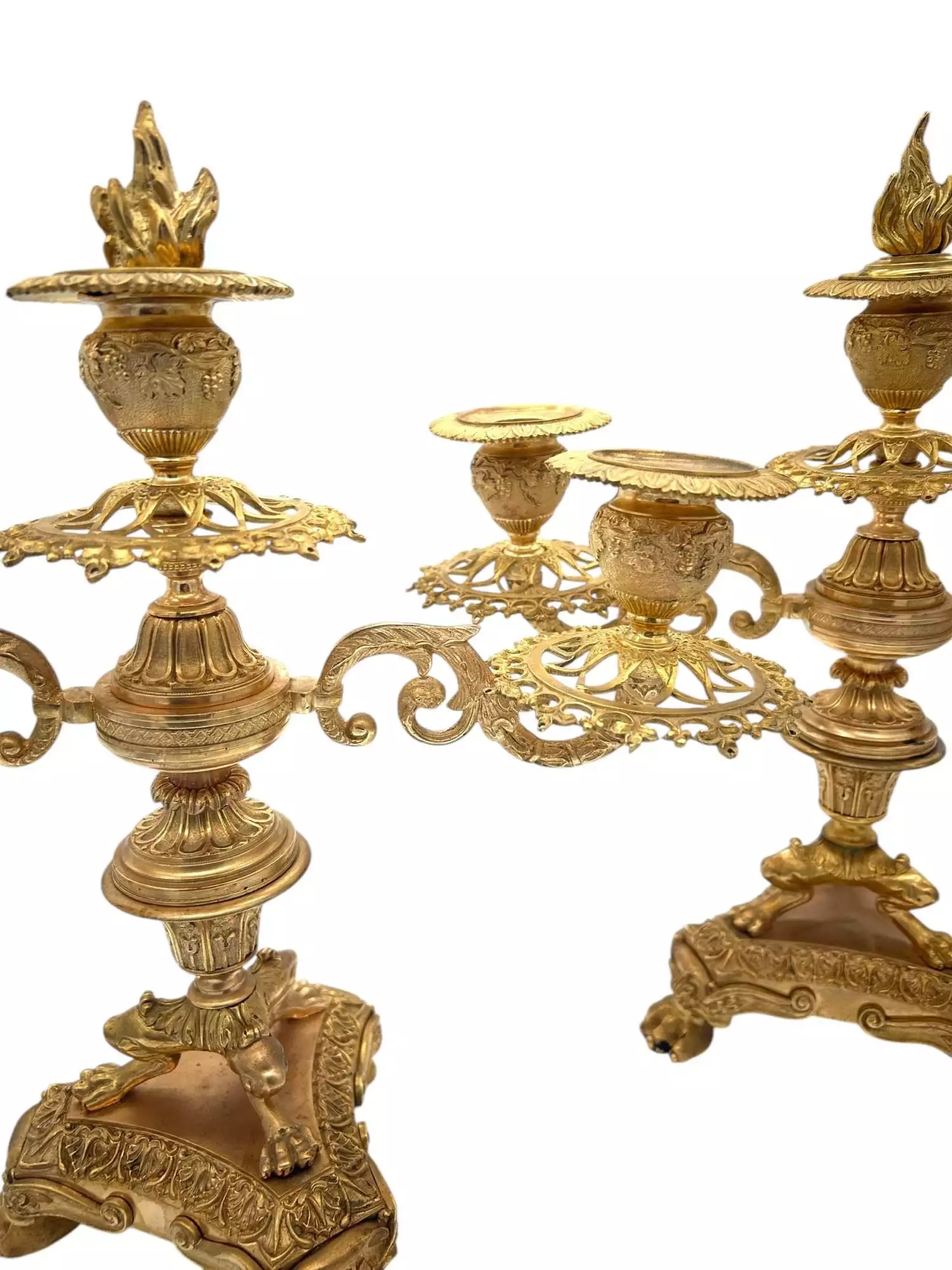 Stunning Antique French Ormolu Bronze 3 Branch Candlelabra Pair, view 8