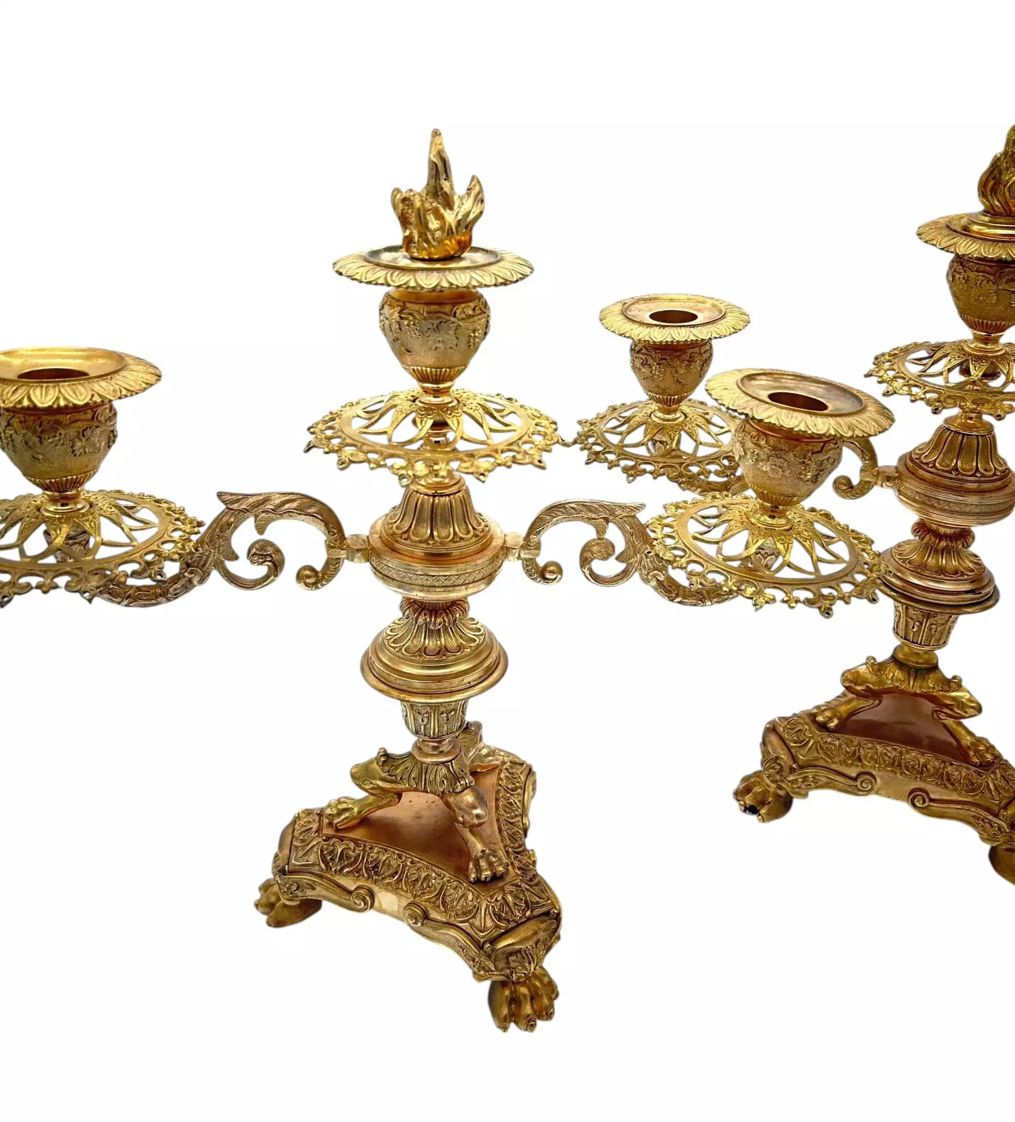 Stunning Antique French Ormolu Bronze 3 Branch Candlelabra Pair, view 9