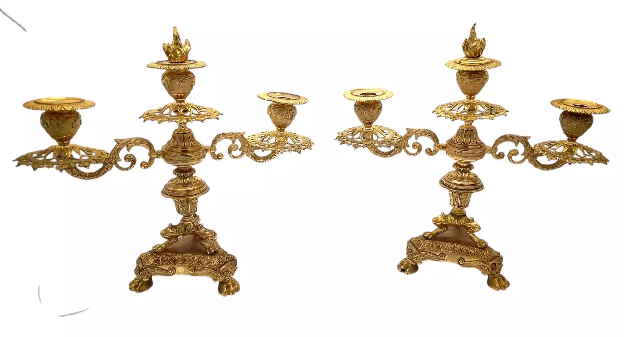 Stunning Antique French Ormolu Bronze 3 Branch Candlelabra Pair, view 10