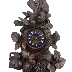 Exquisite carved Bird Black Forest Mantel Clock, ca1900