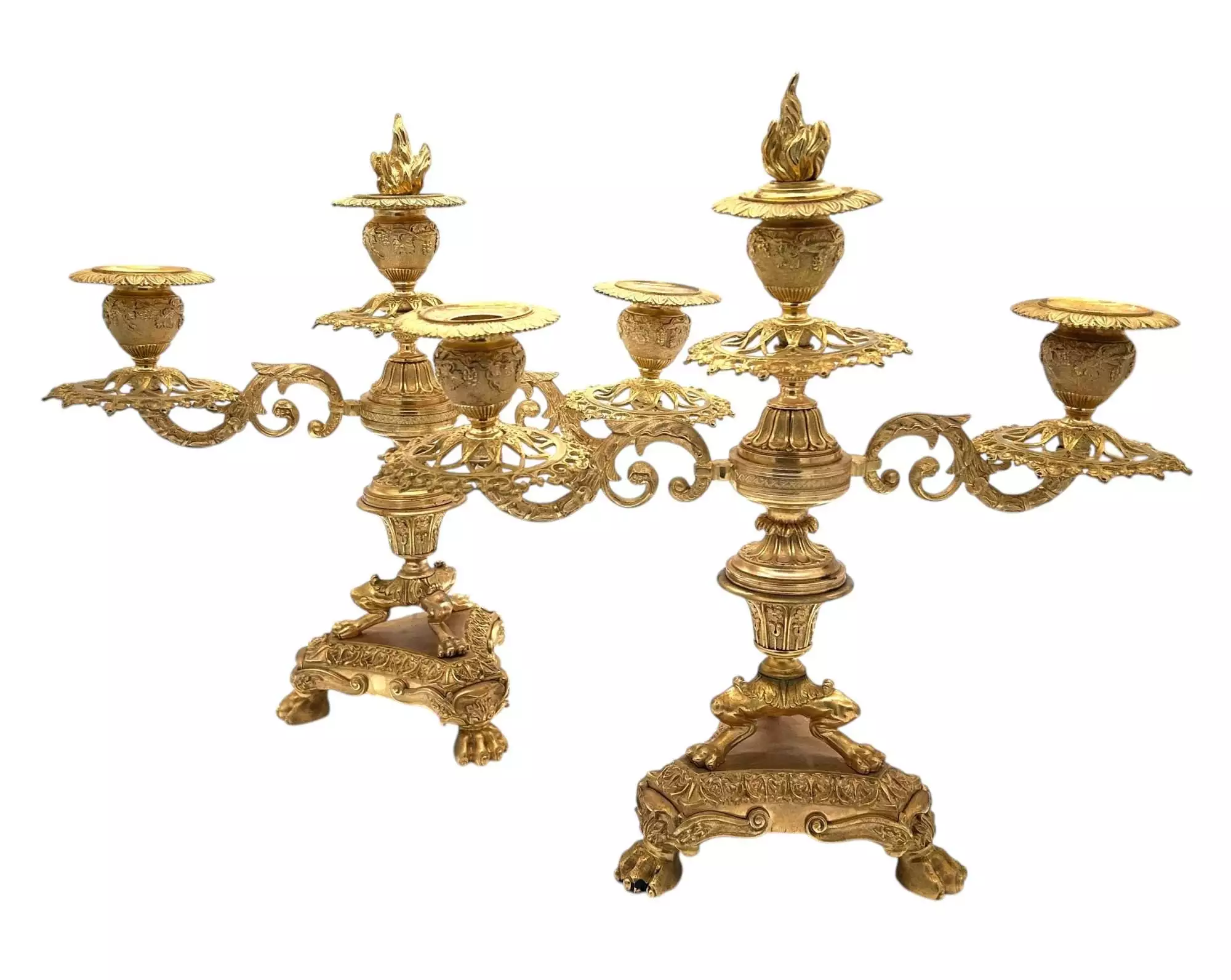 Stunning Antique French Ormolu Bronze 3 Branch Candlelabra Pair, view 12