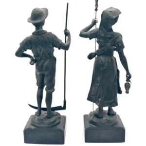 Lovely Farmer Figural Clock Garnitures, ca 1900, view 2
