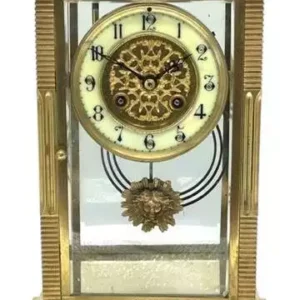 Antique French Gong Striking 8-Day Mantel Clock - 4 glass regulator style desk clock C1890 - Serviced May 2024