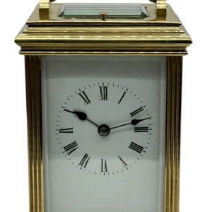 Interesting Mantel Clock Geometric Design with Enamel Dial, French 8-Day Gong Striking Carriage Clock with Repeat Feature.