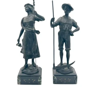 Lovely Farmer Figural Clock Garnitures, ca 1900