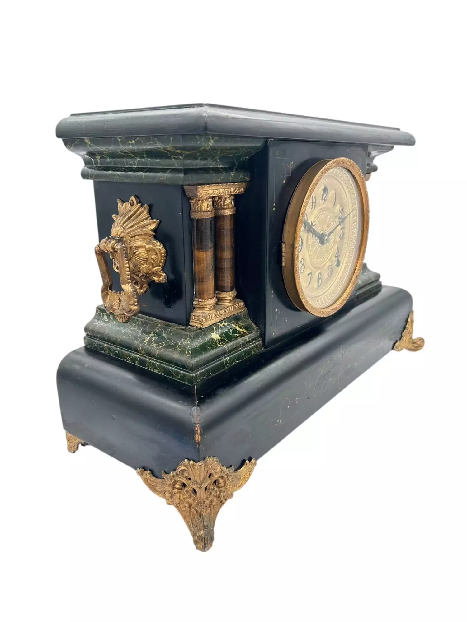 Stunning Antique American Slate Architectural Mantle Clock, ca1895, view 11