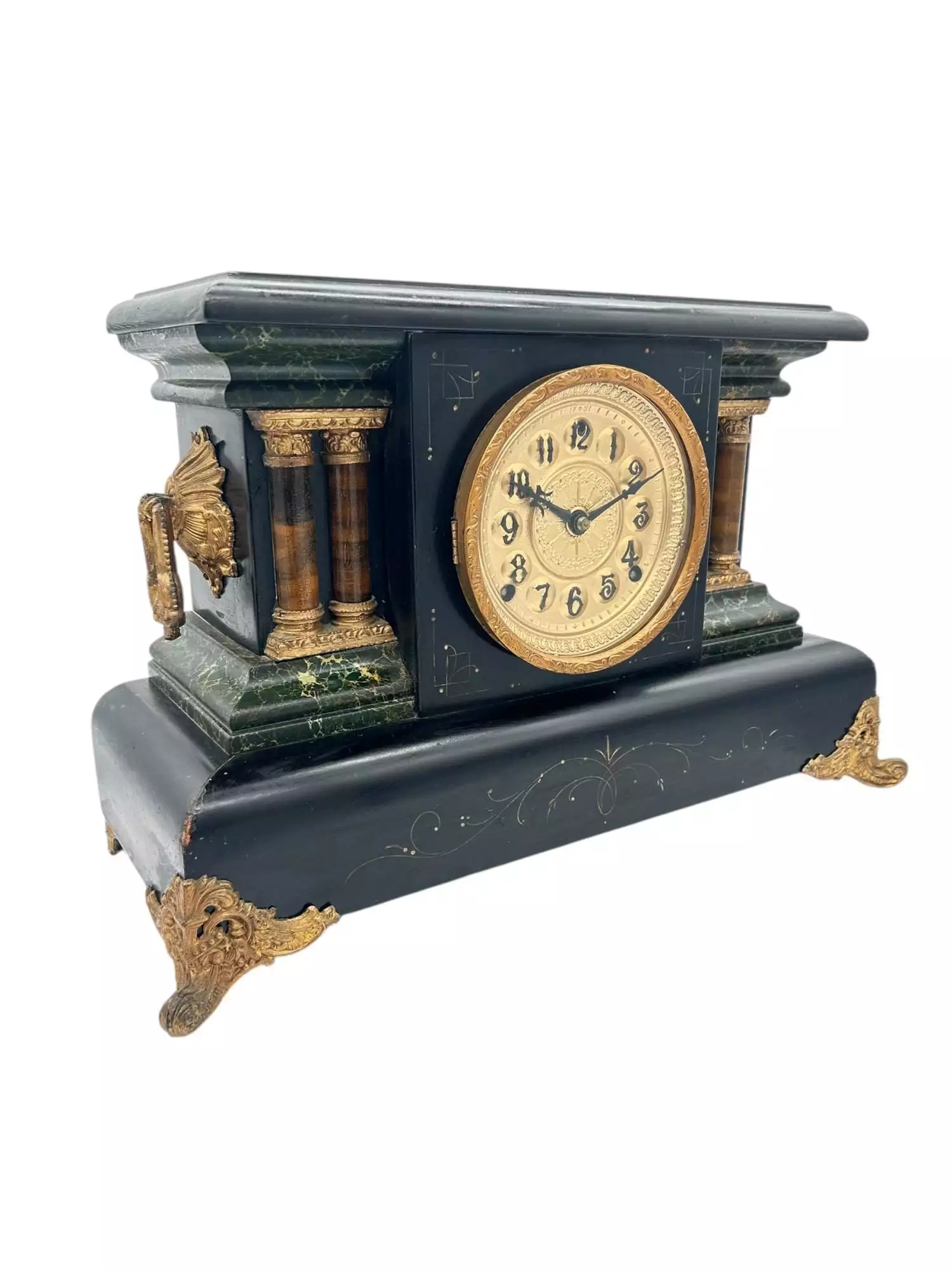 Stunning Antique American Slate Architectural Mantle Clock, ca1895, view 9