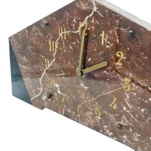 Fabulous French Art Deco Red & Black Marble Mantel Clock, view 2