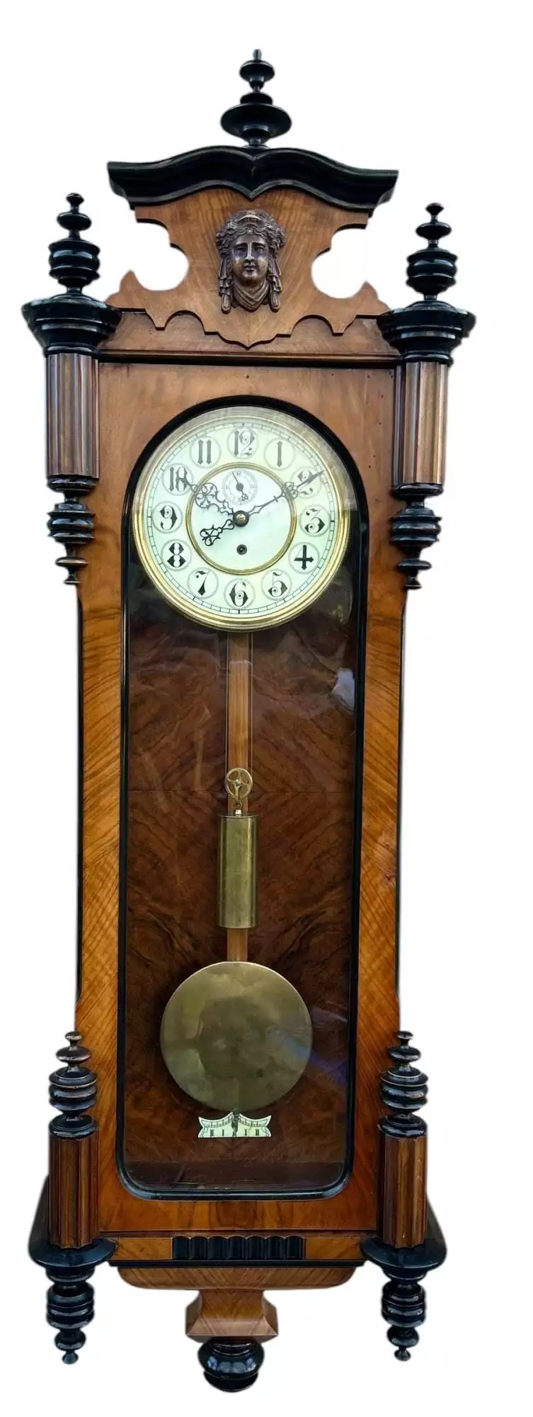 French Beige Antique Hand painted Chinoiserie mantel Clock C1900