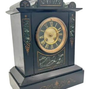 Incredible Large Antique Slate & Green Marble 8-Day Mantel Clock - C1880, view 2