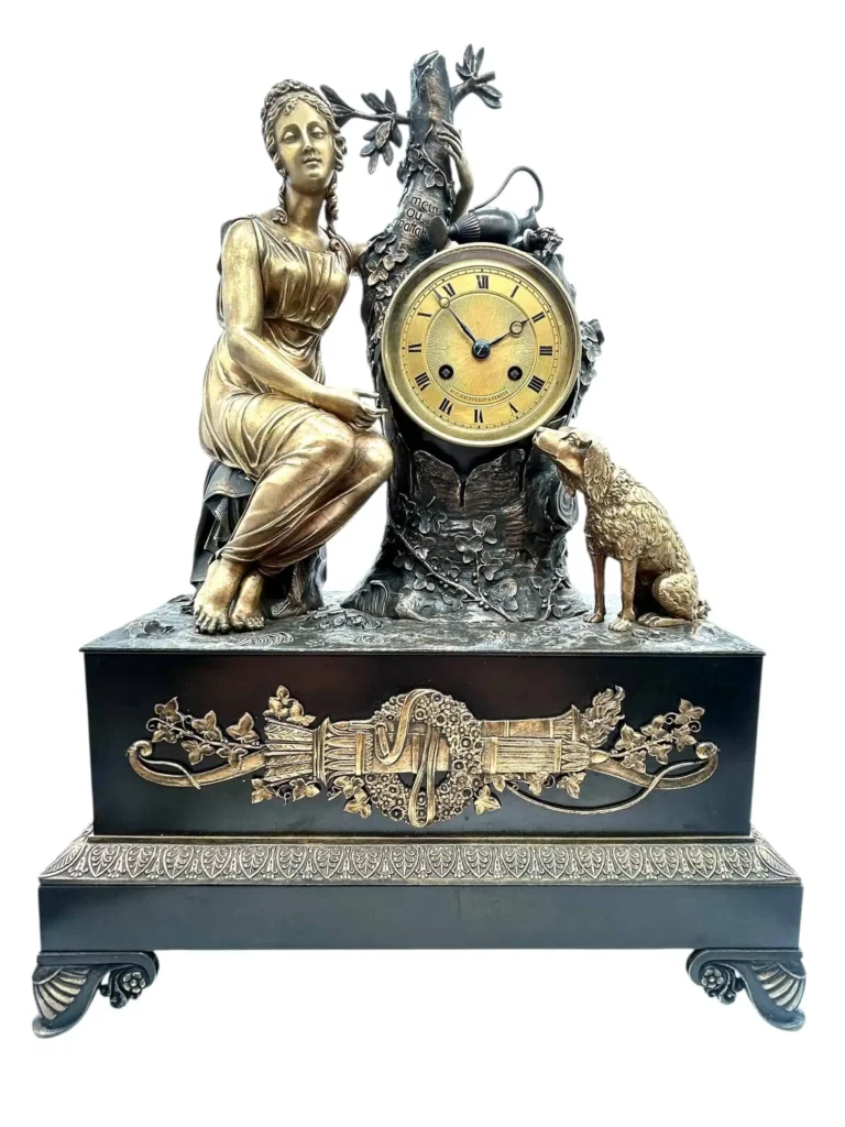 Outstanding French Empire Mantel Clock, Solid Bronze Ormolu Mantle Clock C1830