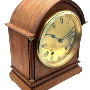 Quality English Mantel Clock, Oak Lancet Case 8-Day Gong Striking Mantle Clock