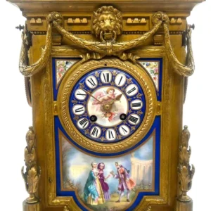 Stunning French Victorian Sevres Gilt Spelter 8-day mantel Clock, CA 1860
