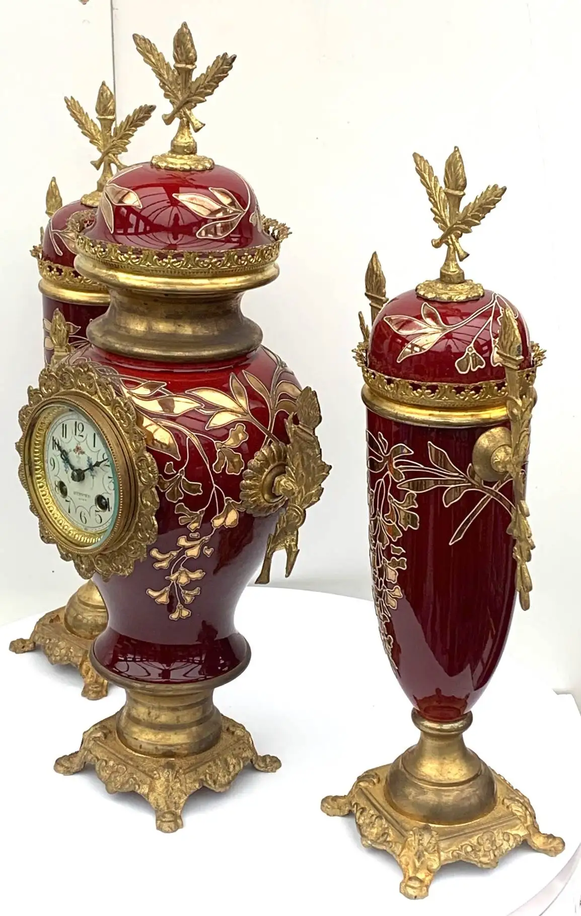 Mahogany Inlaid 8-Day Mantel Clock - French Antique Striking Bracket Clock, view 3