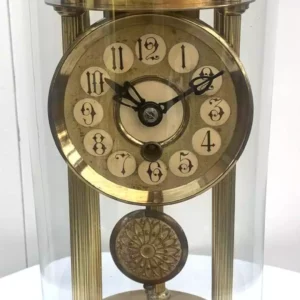 Vintage Skeleton Mantel Clock, Architectural Bandstand Timepiece Mantle Clock Under Dome