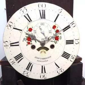 19THC Pagoda Top Longcase Clock in Solid Mahogany Case Arched Silver & Brass Dial Signed Joseph Herring London, view 2