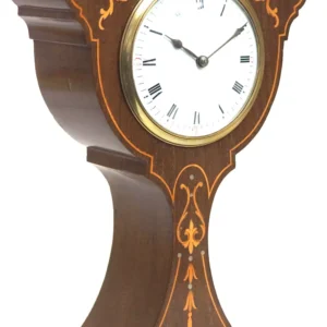 Superb Antique French 8-Day Tulip Balloon Mantel Clock, Solid Mahogany Case with Multi Wood Inlay, view 2