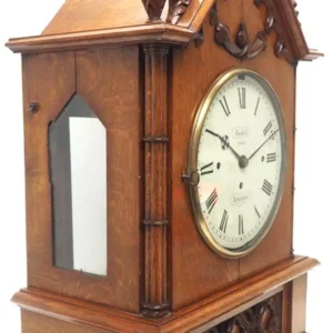 German Gustav Becker for BHA 400-Day Clock With disc pendulum silver & brass dial in Oak Case