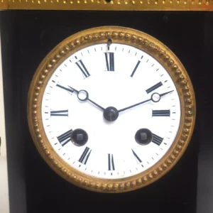clock-image-202404-409 Fine French 8-Day White Marble Mantel Clock, Striking Clock Inlaid Lancet Case, view 2