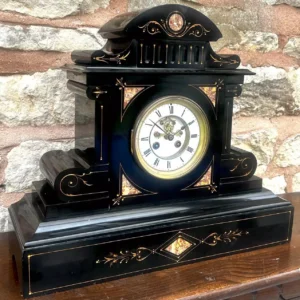Impressive Antique French Slate Mantle Clock, Striking Mantel Clock by Henry Marc, view 2