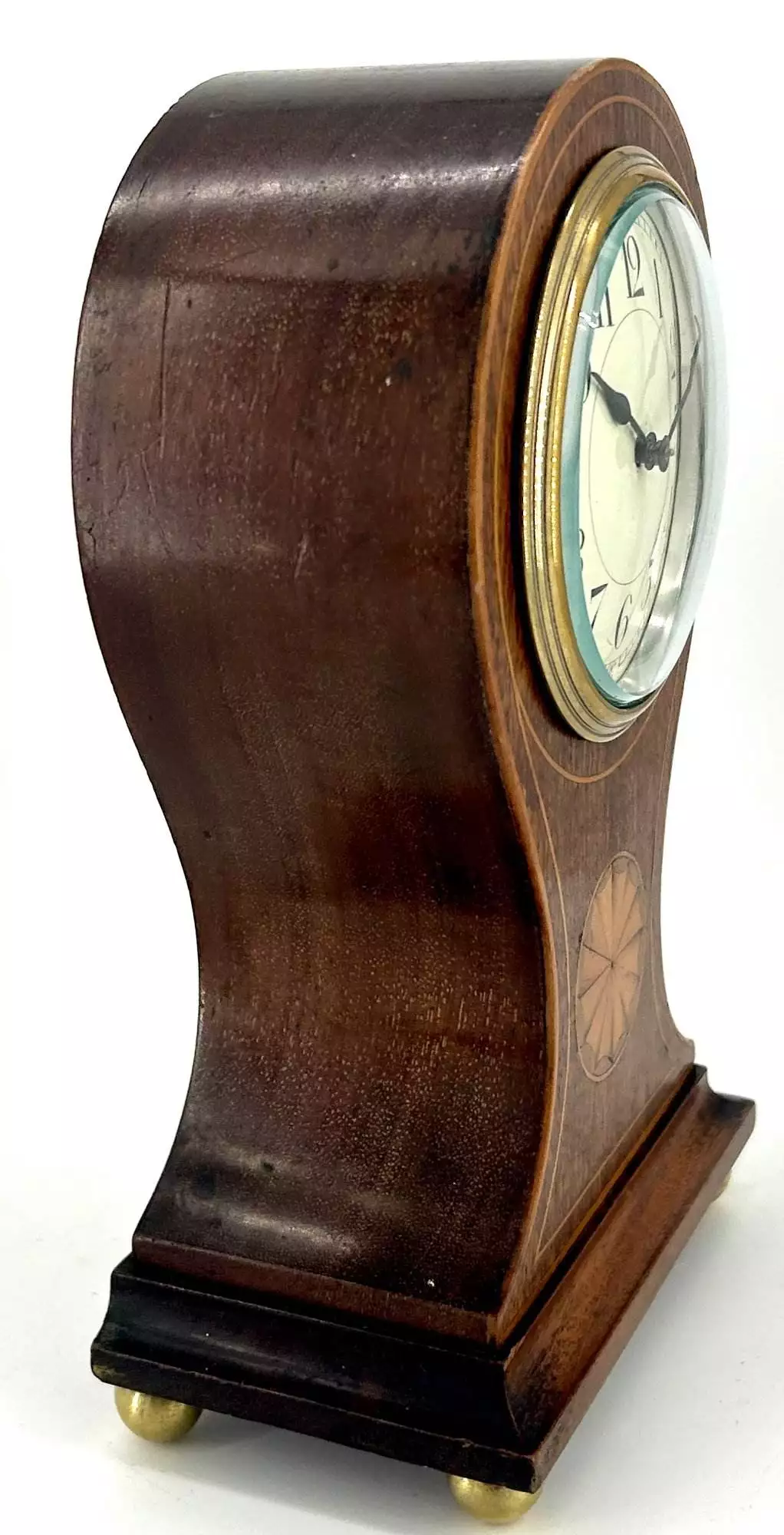Antique Mahogany Inlaid mantel Clock C1900, view 12