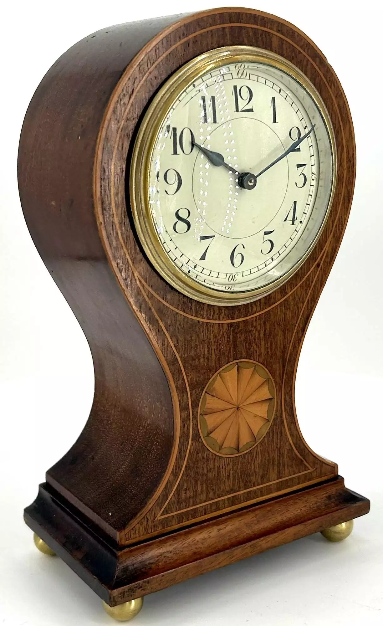 Antique Mahogany Inlaid mantel Clock C1900, view 6