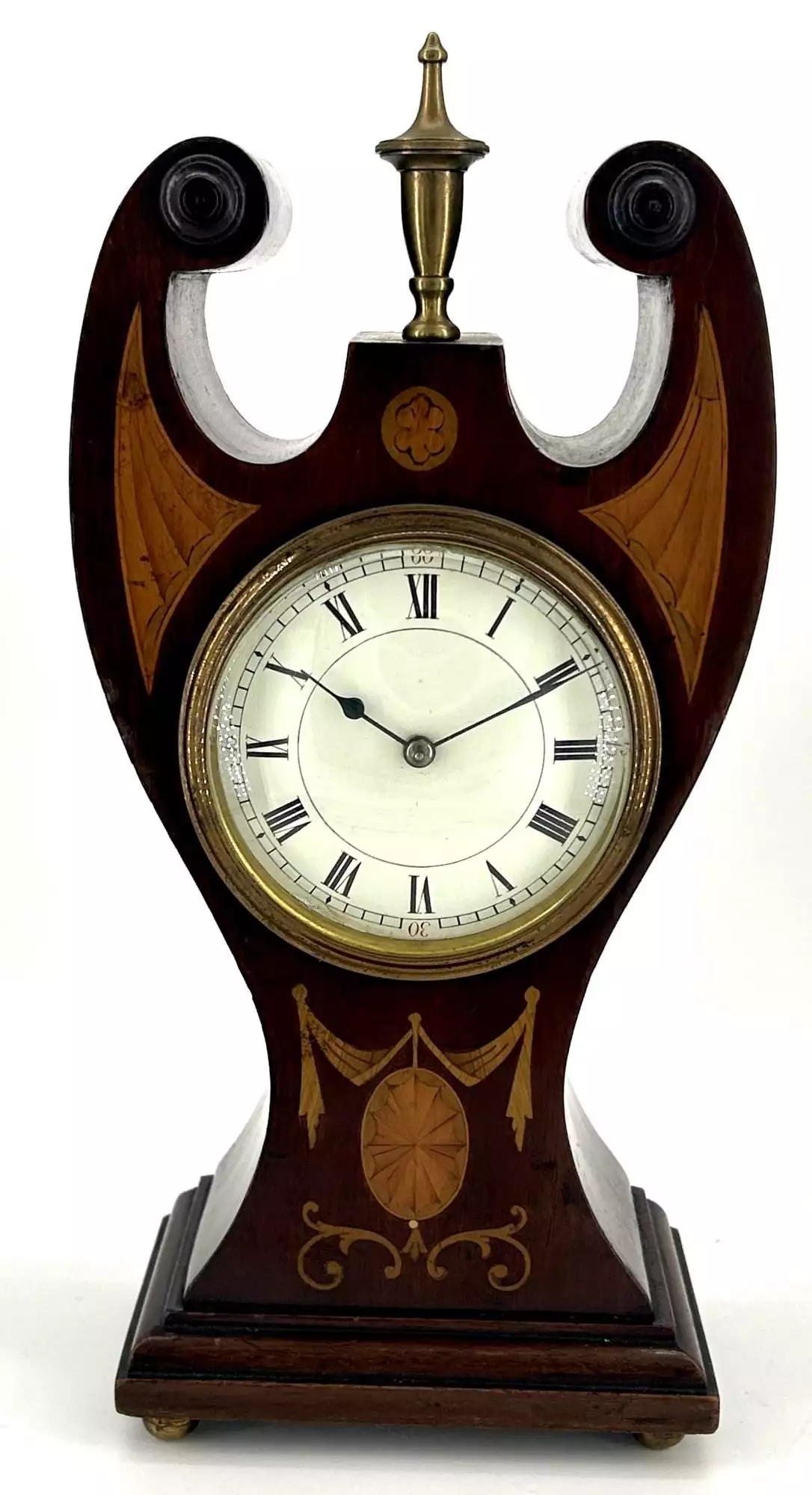 Antique Mahogany Inlaid mantel Clock C1900, view 2