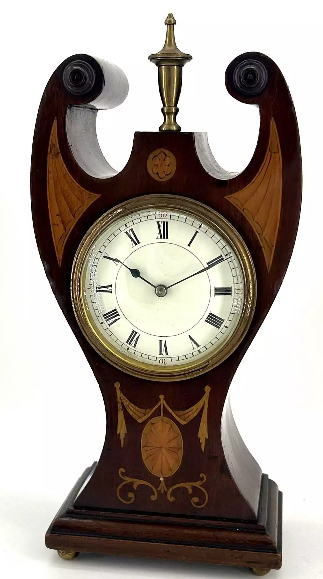 Antique Mahogany Inlaid mantel Clock C1900, view 4