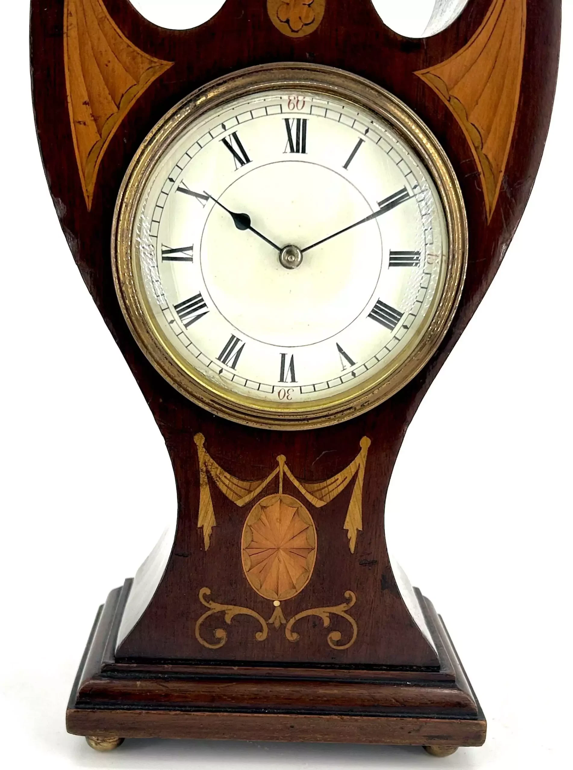 Antique Mahogany Inlaid mantel Clock C1900, view 10