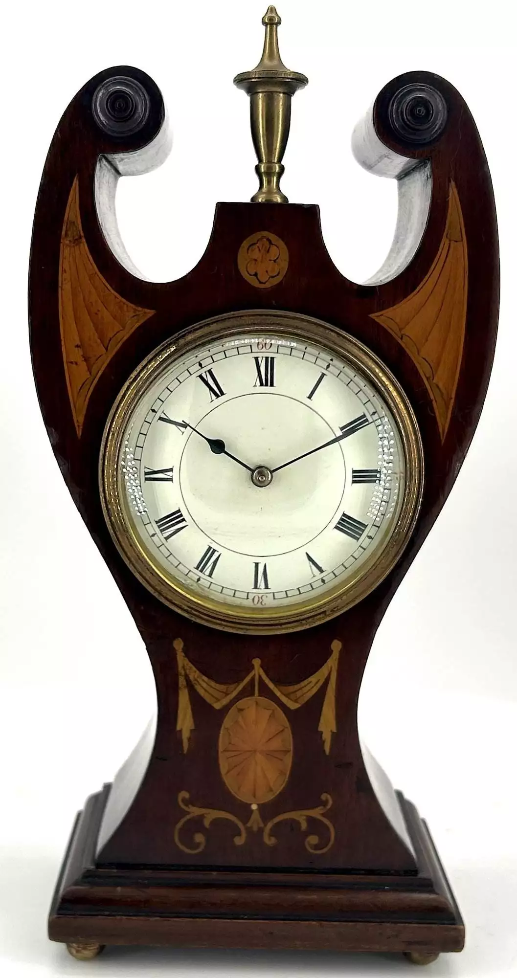Antique Mahogany Inlaid mantel Clock C1900, view 3