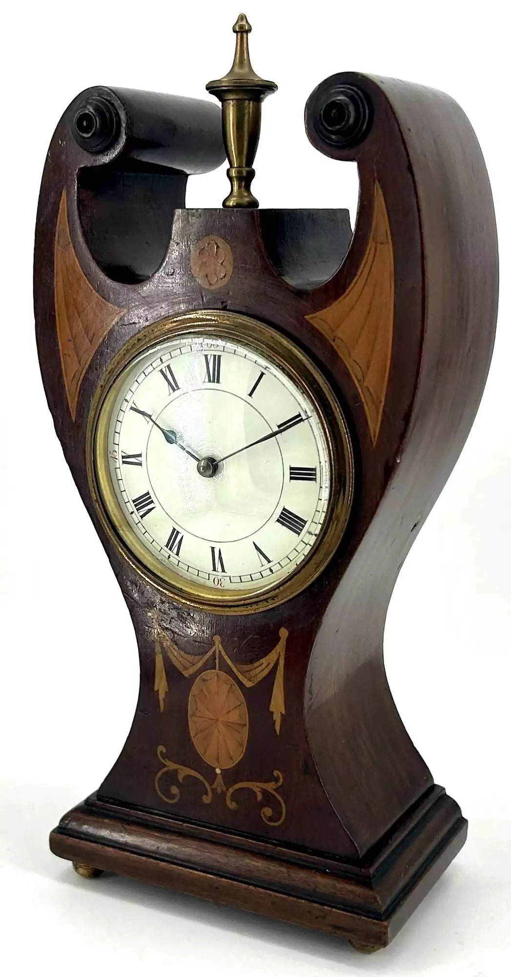 Antique Mahogany Inlaid mantel Clock C1900, view 9