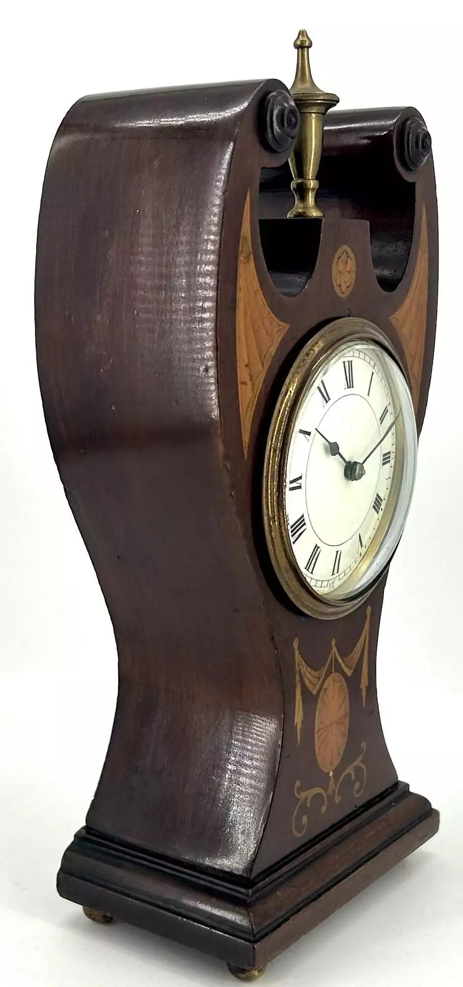 Antique Edwardian Balloon Inlaid Mantel Clock C1905, view 2