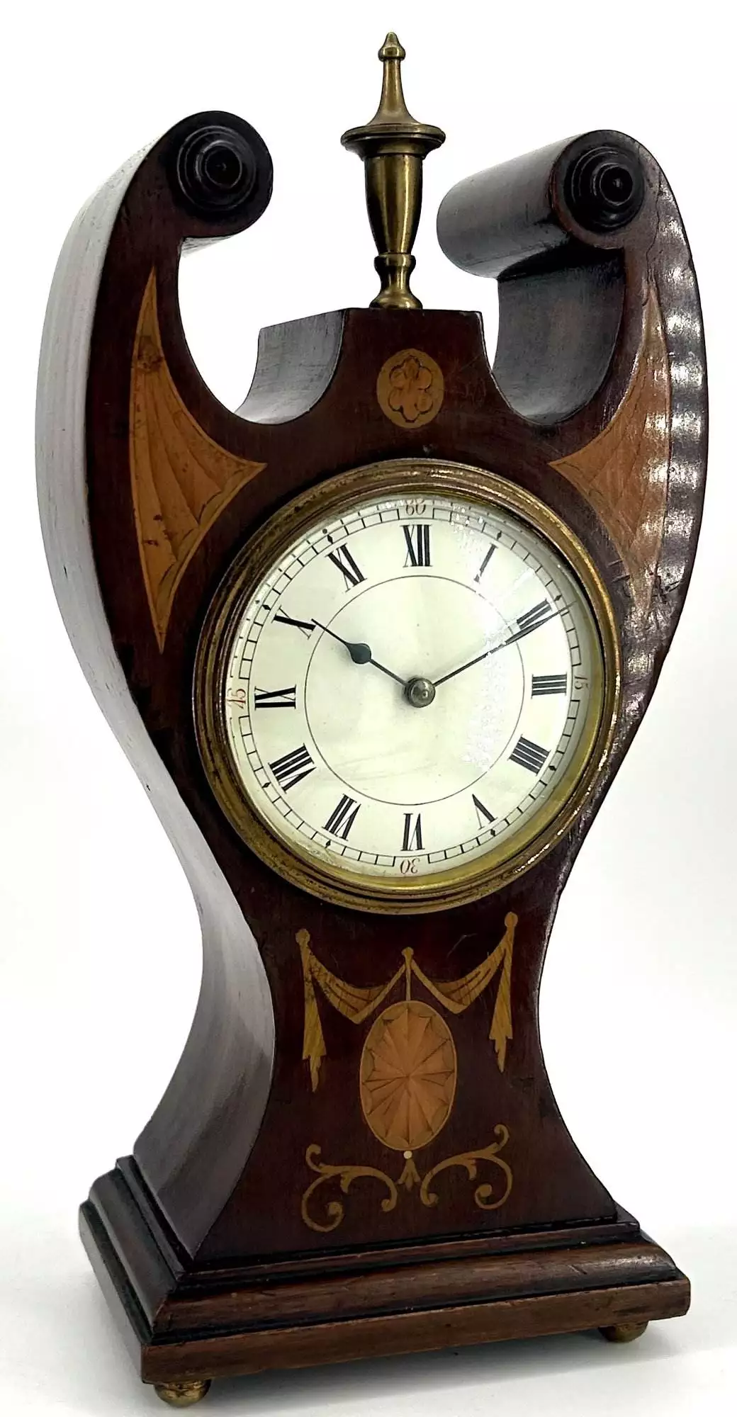 Antique Edwardian Balloon Inlaid Mantel Clock C1905, view 6
