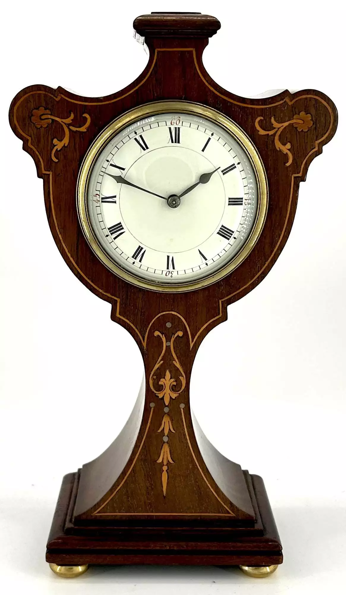 Antique Edwardian Balloon Inlaid Mantel Clock C1905, view 4